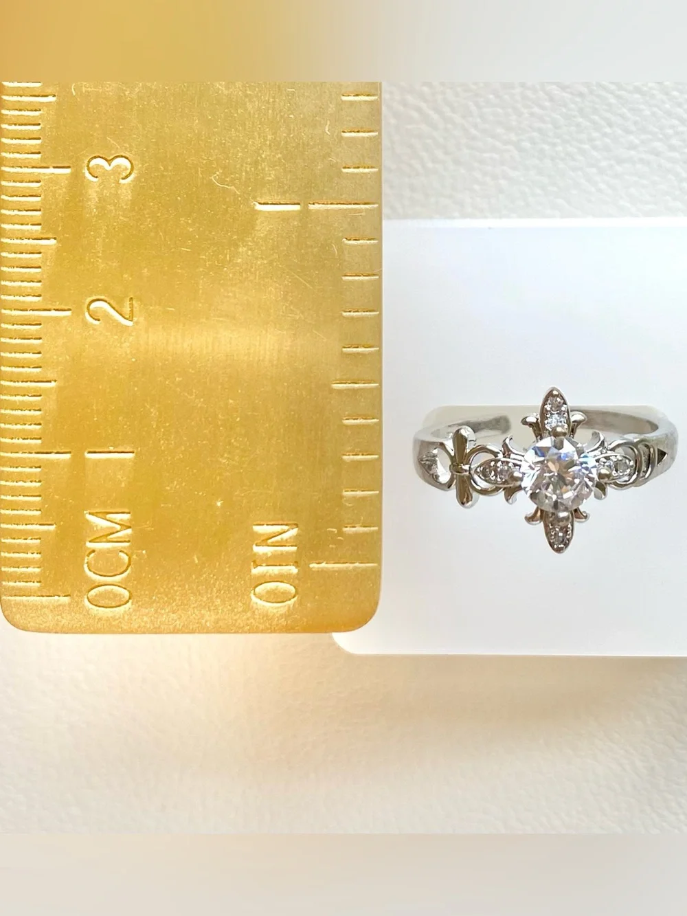 Silver Floral Halo Ring with Clear Crystal Center